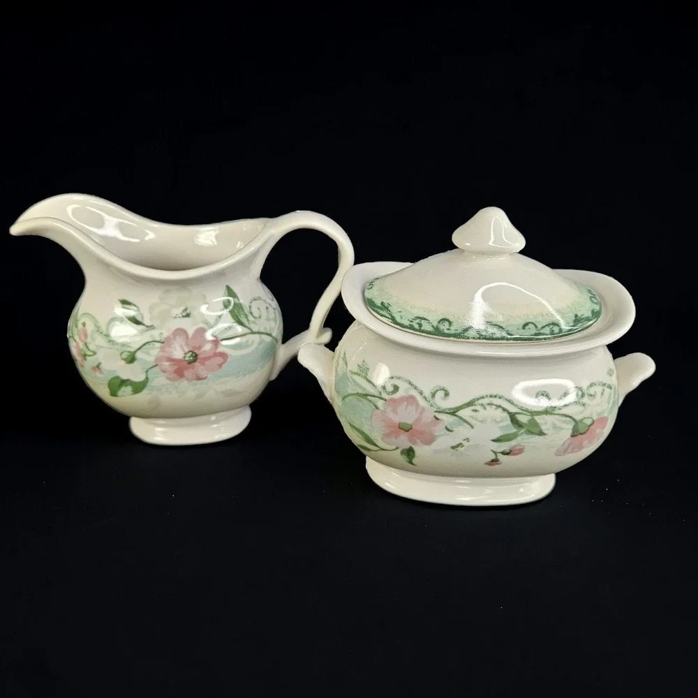 Westbury Court Elizabeth Creamer Lidded Sugar‎ Bowl Set Floral Shabby Chic